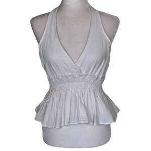 Women’s White Halter Peplum Top Tie Neck Beach Resort Vacation Cruise Size Small